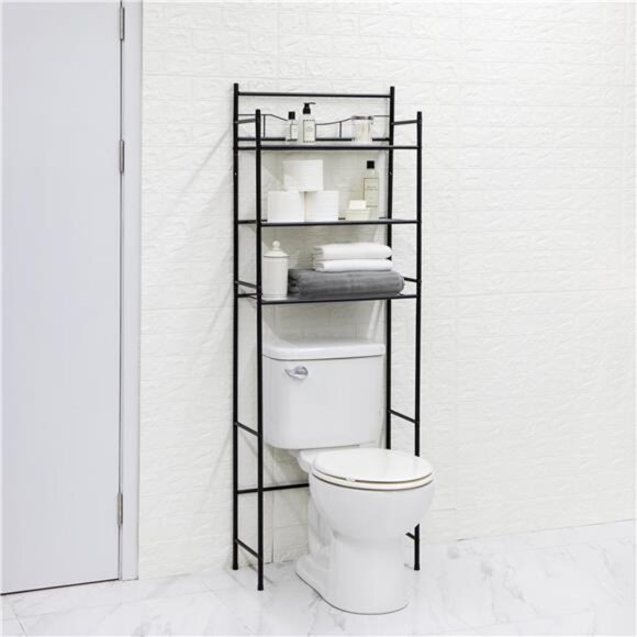 3-Shelf over the Toilet Steel Wall Mount Storage Shelf Unit, Black, - Picture 2 of 6